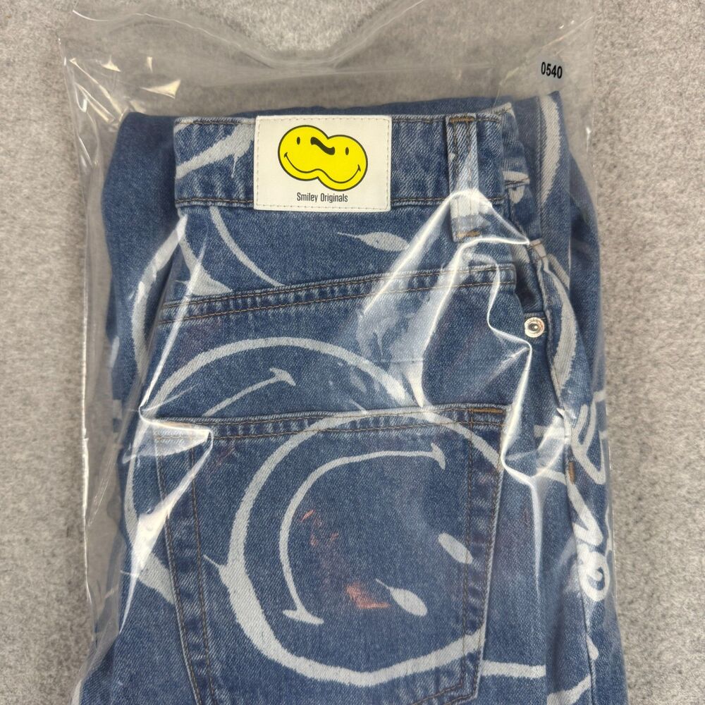 H&M x Smiley Womens Y2K Baggy Style Smiley Face Print Denim Jeans - Size 0 - Picture 7 of 7